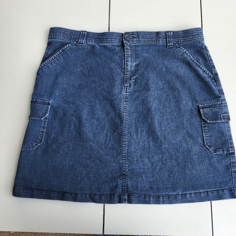Riders by Lee Denim Jean Skirt Women's Blue Sz 18 Medium Cargo Pockets Stretch